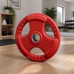 Red Olympic Weight Plate 15kg Cast Iron Dumbbell Barbell Lifting Gym Training