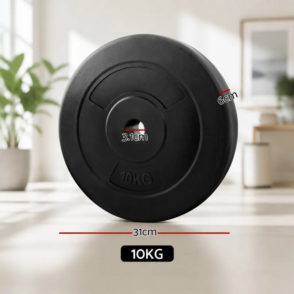 Barbell Weight Plates Standard 31mm Heavy Duty Rubber Surface 80kg Black
