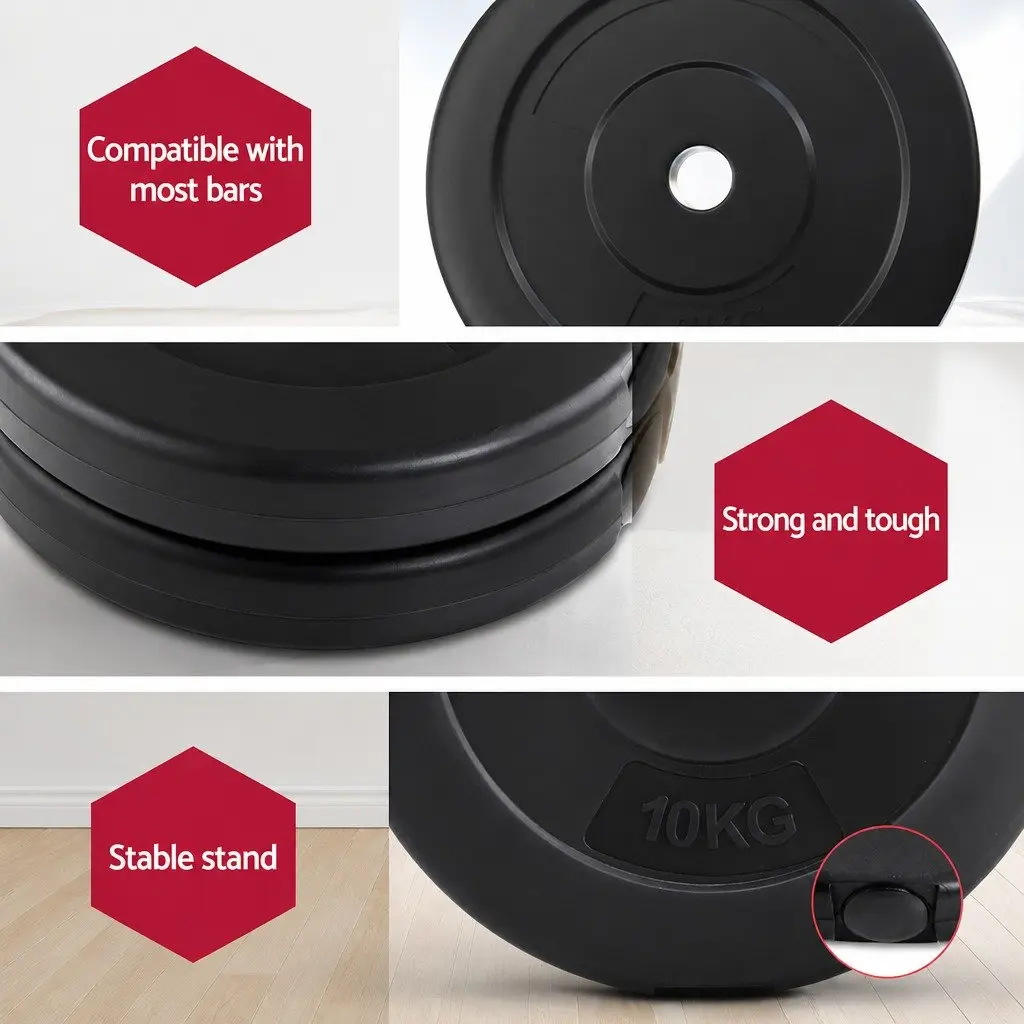Barbell Weight Plates Standard 31mm Heavy Duty Rubber Surface 80kg Black