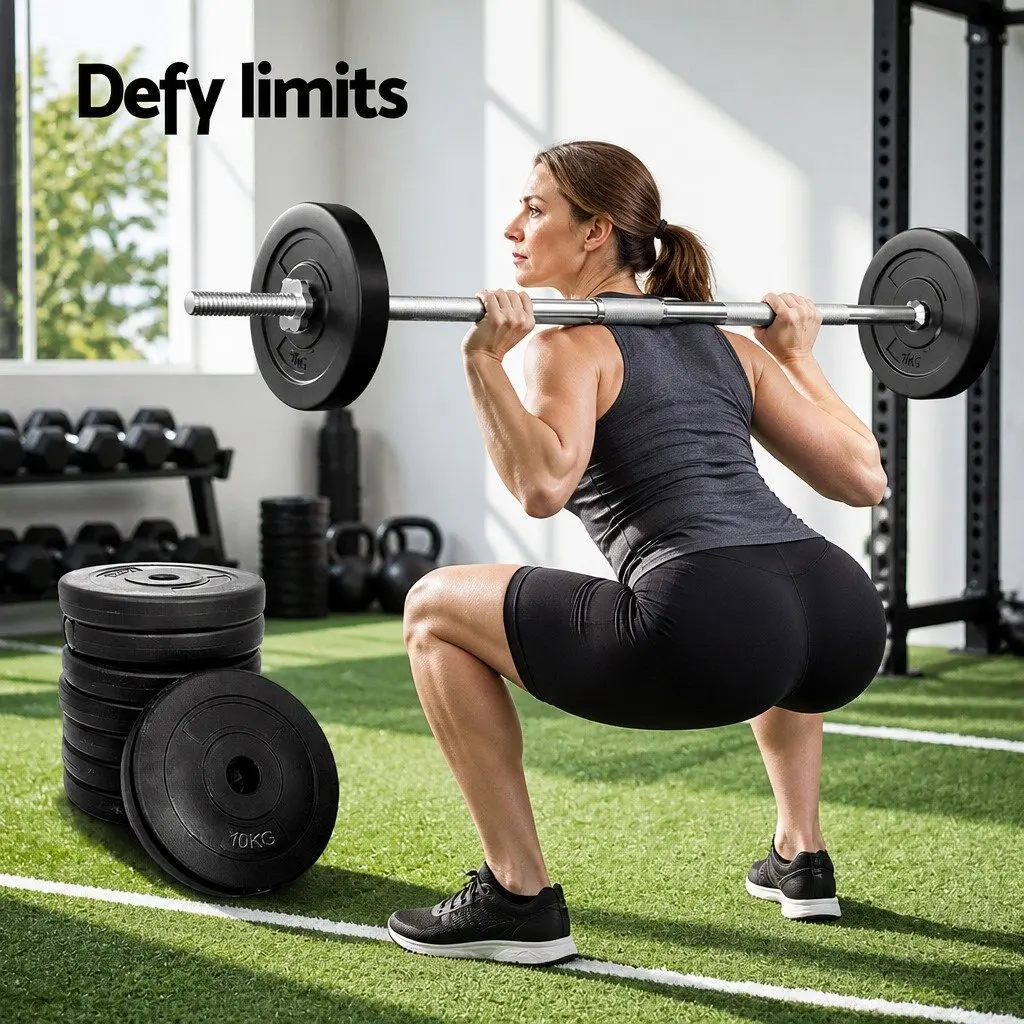 Barbell Weight Plates Standard 31mm Heavy Duty Rubber Surface 80kg Black