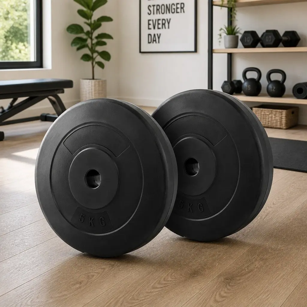 Weight Plates Standard Barbell Plate 5kg Rubber Surface Black