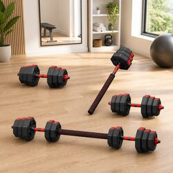Adjustable Dumbbell Barbell Set 20kg 4-in-1 Weight Plates Home Gym Workout