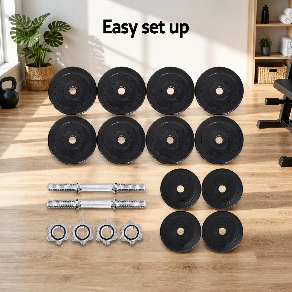 Dumbbell Set 30kg Weight Plates Adjustable Home Gym Fitness Training Equipment