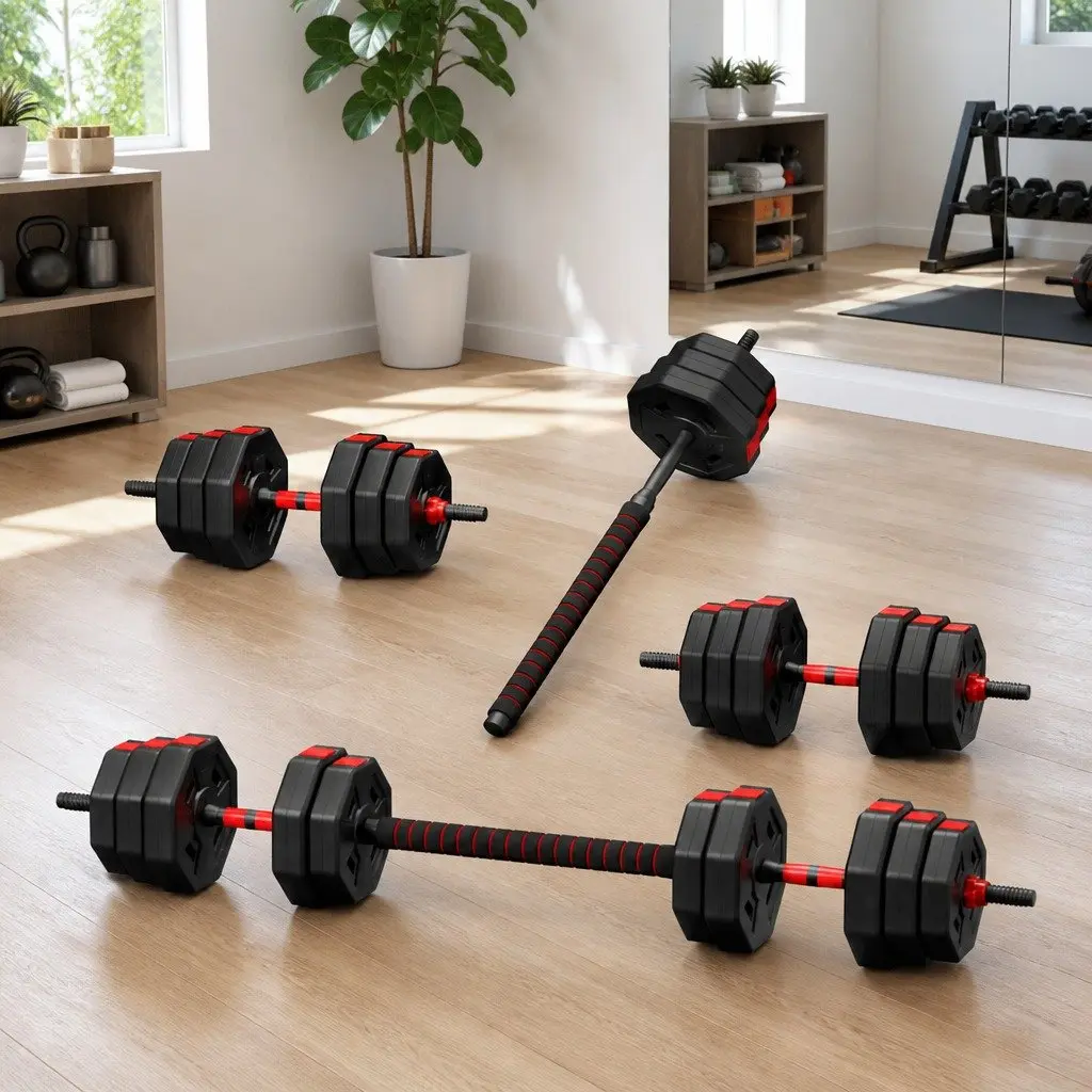 40kg Adjustable Dumbbell Barbell Set Weight Plates Home Gym Strength Training
