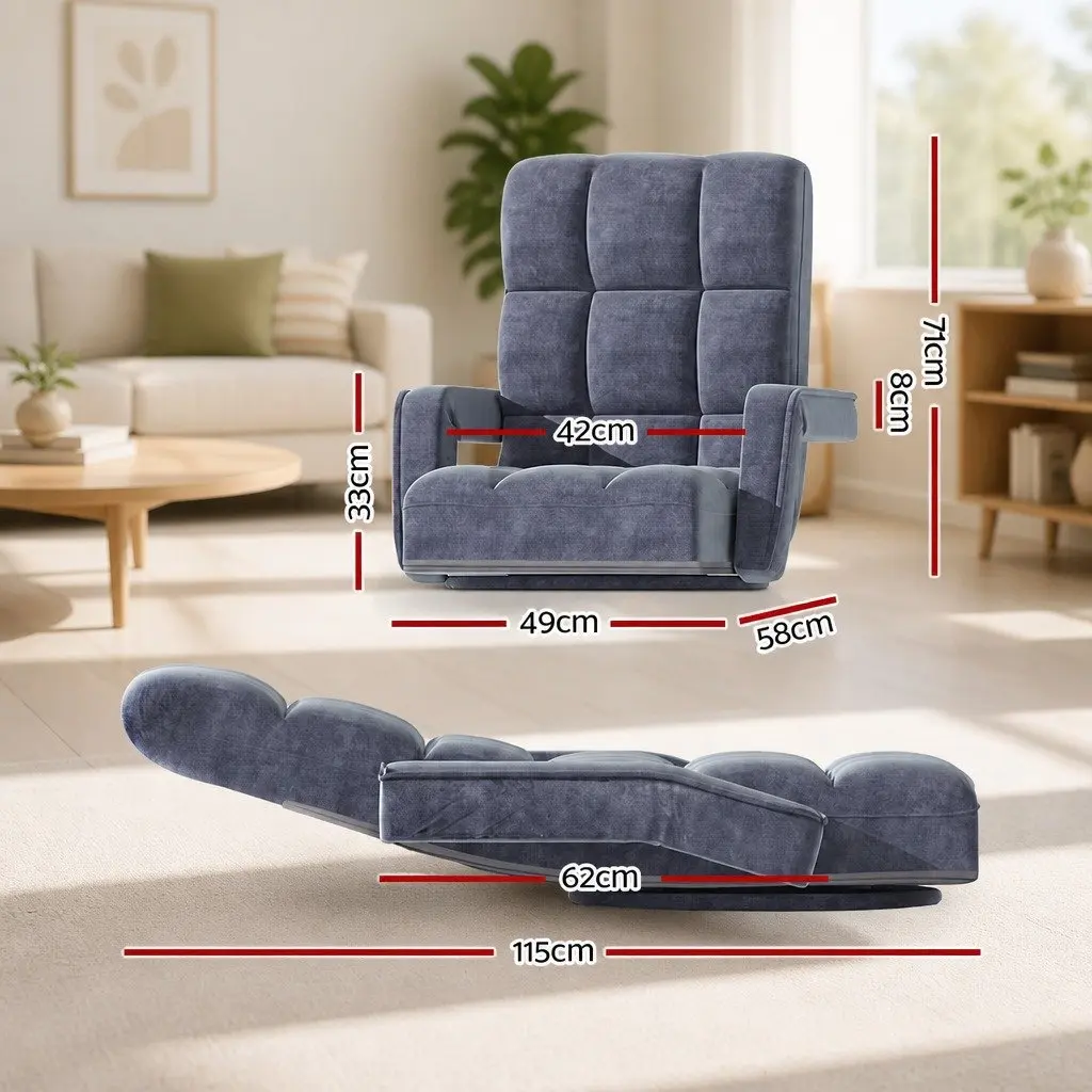 Floor Lounge Chair Adjustable Backrest 360° Swivel Charcoal Foldable