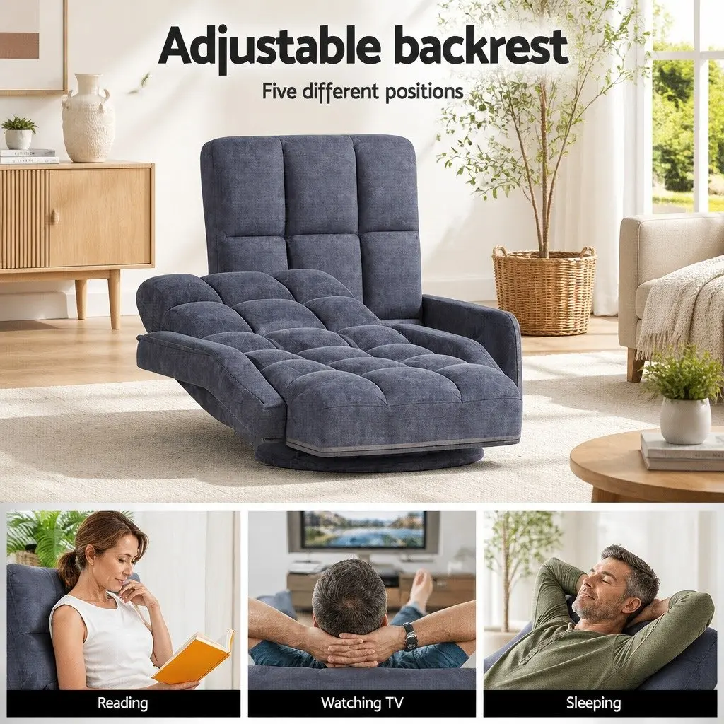 Floor Lounge Chair Adjustable Backrest 360° Swivel Charcoal Foldable