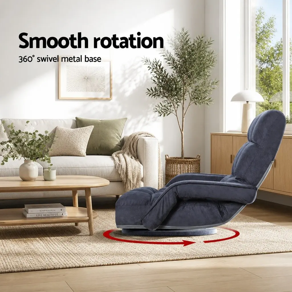 Floor Lounge Chair Adjustable Backrest 360° Swivel Charcoal Foldable