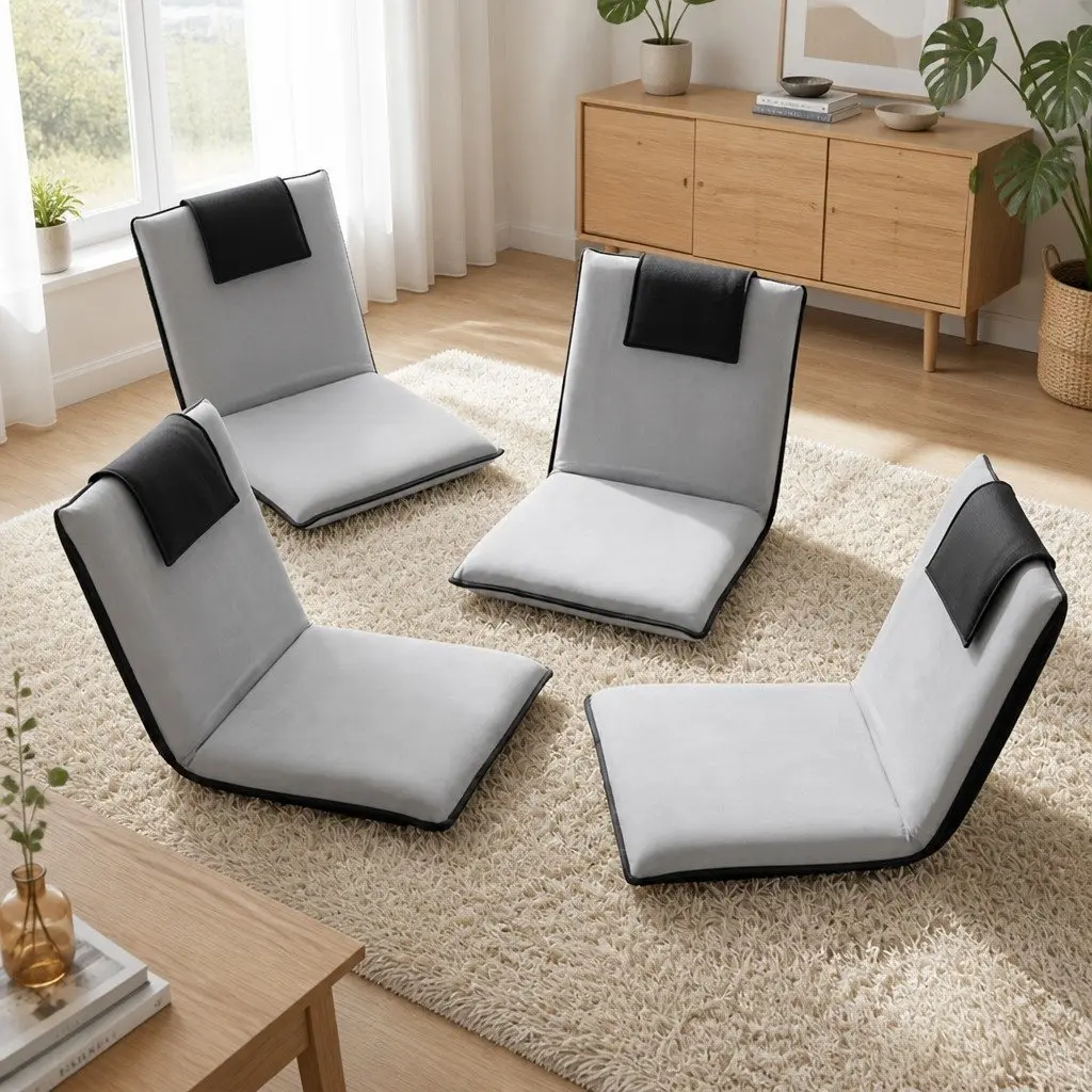 Floor Lounge Sofa Bed Grey Adjustable Recliner Chair Five Position Foldable
