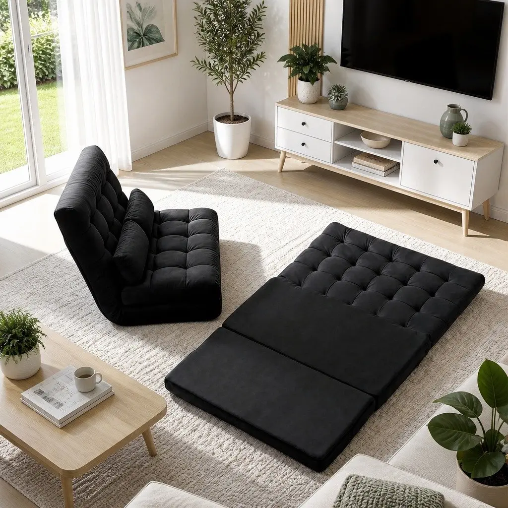 Floor Lounge Sofa Bed & TV Entertainment Cabinet Set Adjustable Recliner Chair