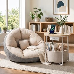 Floor Lounge Sofa Bed and Coffee Table with Charging Station Living Room
