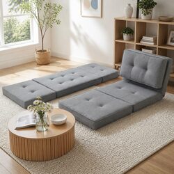 Adjustable Floor Lounge Chaise with Storage Ottoman Footrest Set Grey