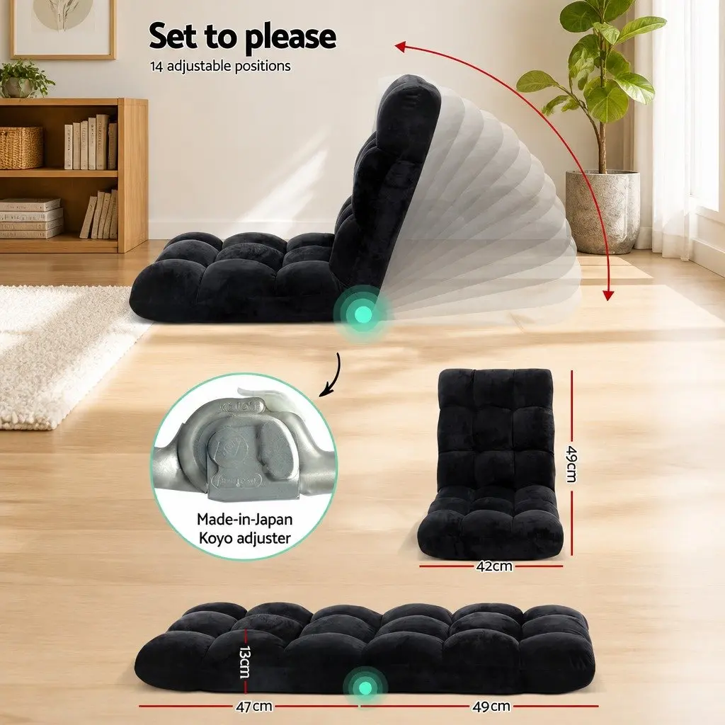 Floor Lounge Chair with Adjustable Positions and Coffee Table Set in Black and White