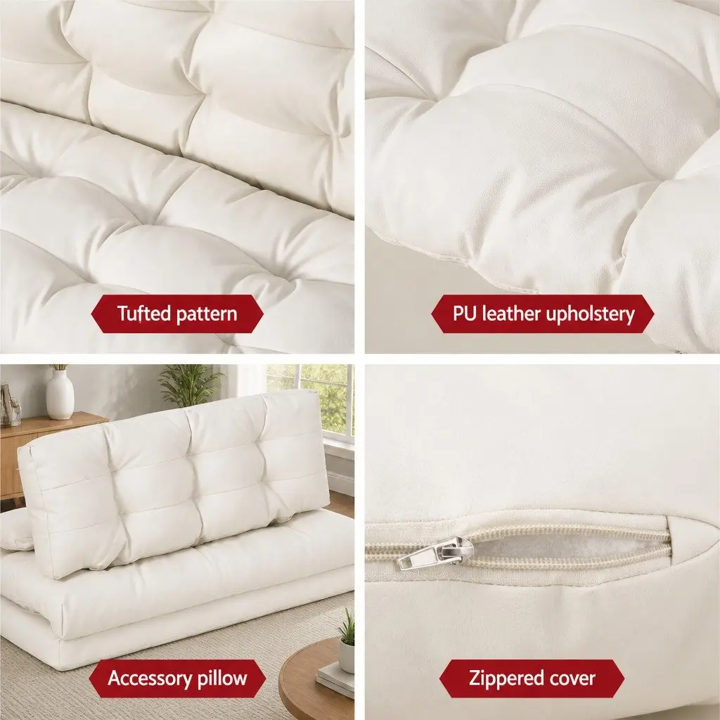 Floor Sofa Bed 2 Seater Reclining Foldable with Pillow Beige
