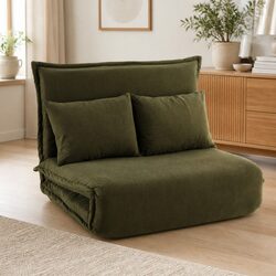 Floor Lounge Sofa Bed 2 Seater Foldable Adjustable Recliner Chair Green Corduroy