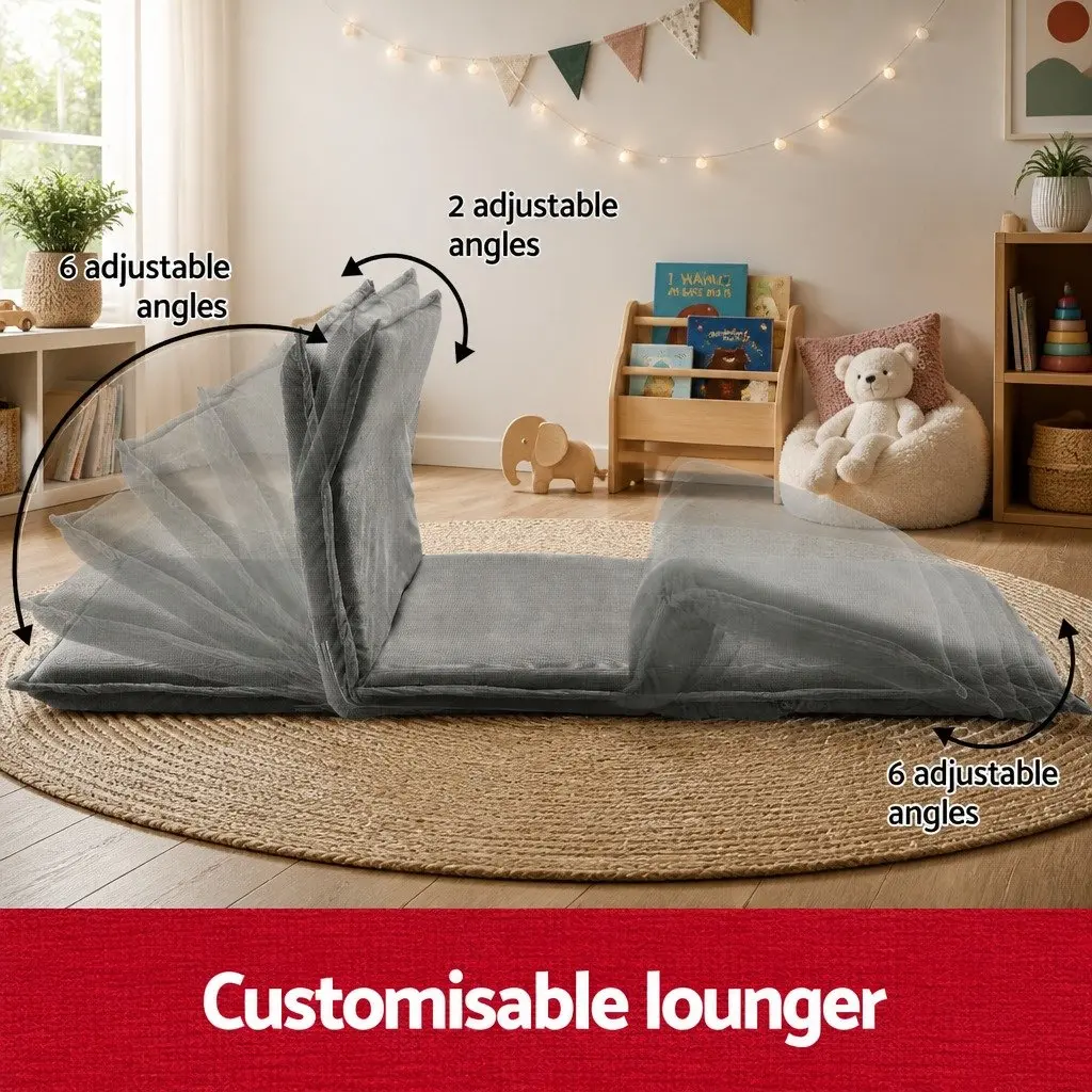 2-Seater Floor Lounge Sofa Bed Foldable Adjustable Grey Arm Chair