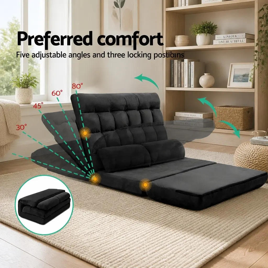 Floor Lounge Sofa Bed Adjustable Reclining 2-Seater Charcoal Foldable