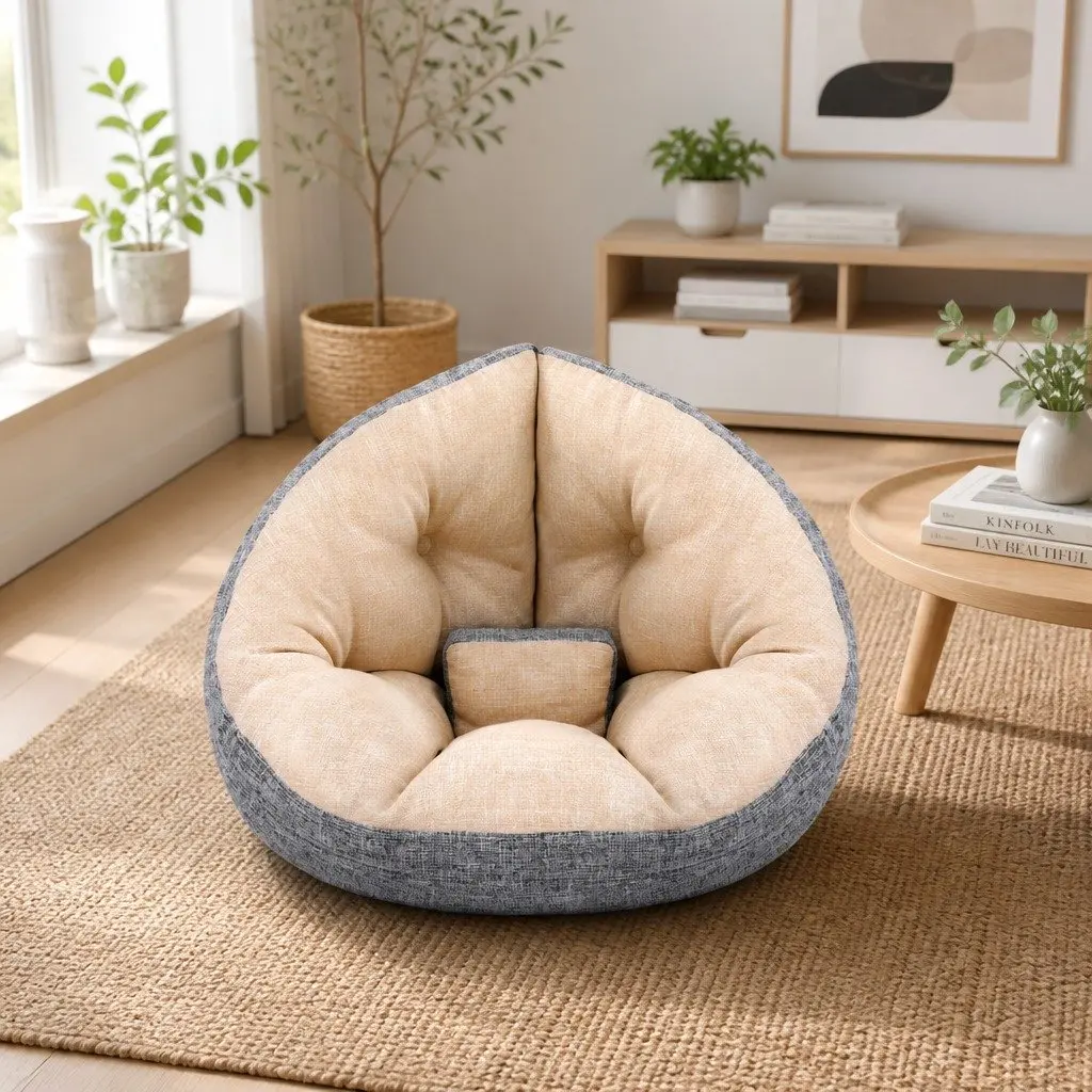 Floor Lounge Sofa Bed Chair 4-in-1 Foldable Recliner Daybed Armchair Beige