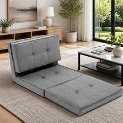 Lounge Sofa Bed Single Adjustable Floor Couch Light Grey Fabric Foldable