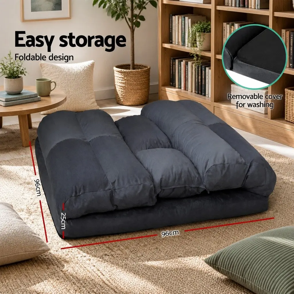 Floor Lounge Sofa Bed Adjustable 5-Position Charcoal Foldable Couch