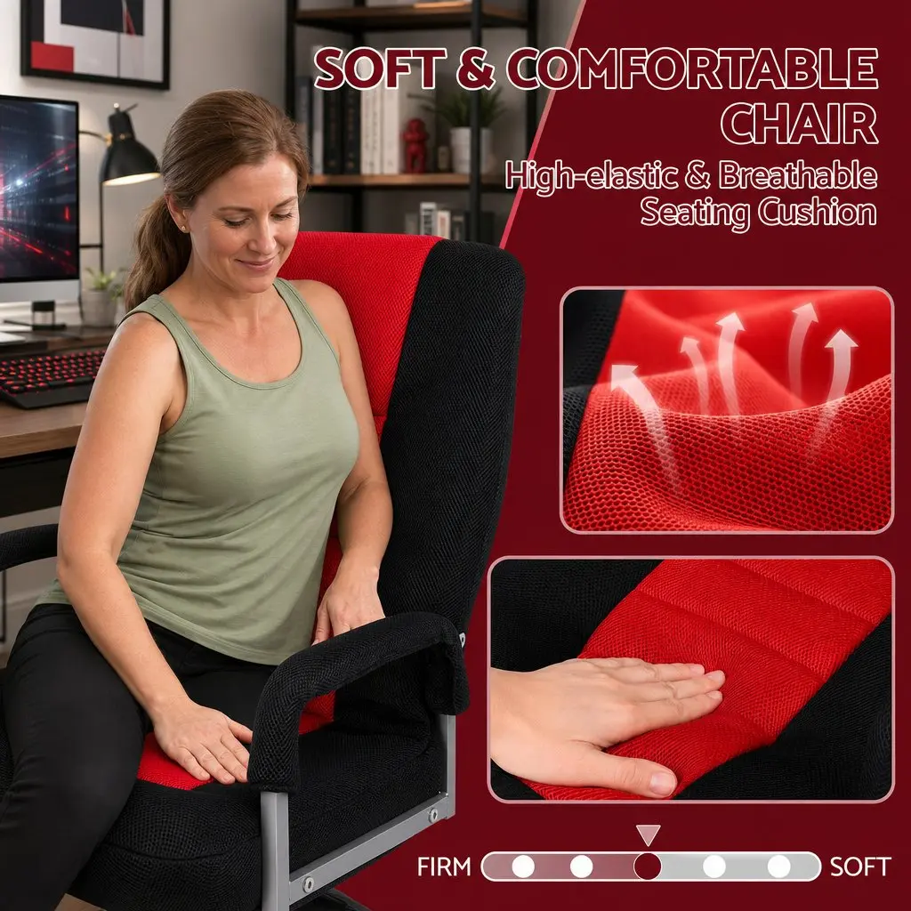 Floor Gaming Chair 360 Swivel Adjustable Backrest Foldable Compact Black and Red