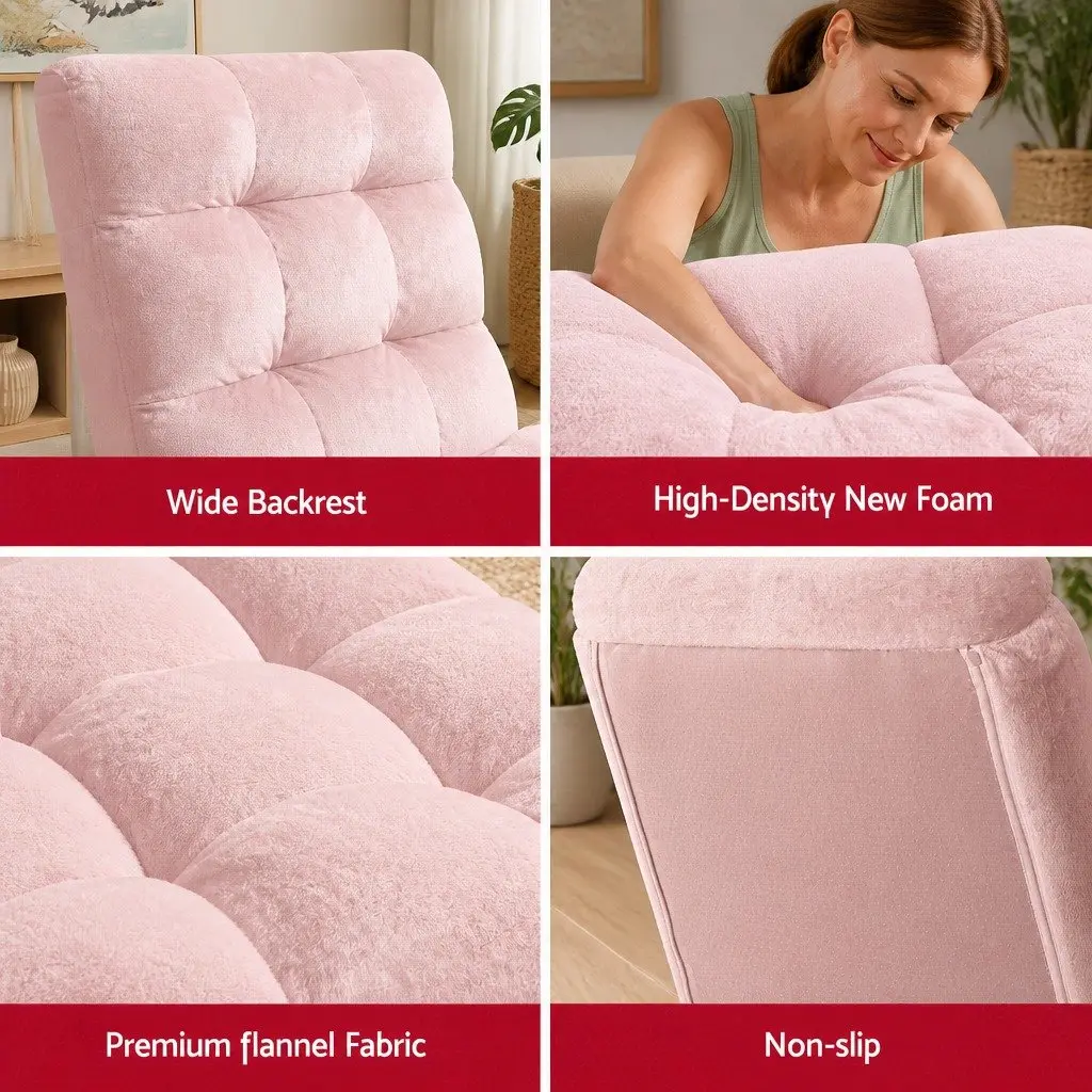 Floor Lounge Sofa Bed Chair 14-Position Adjustable Recliner Pink Flannel 2 Piece