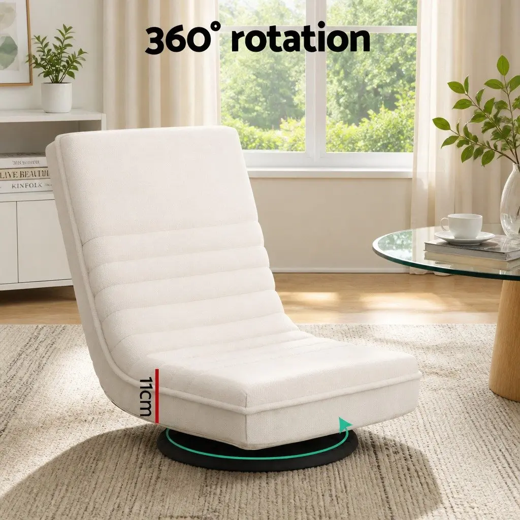 Floor Lounge Chair Swivel 360-Degree Foldable White Sofa with C-Shaped Side Table