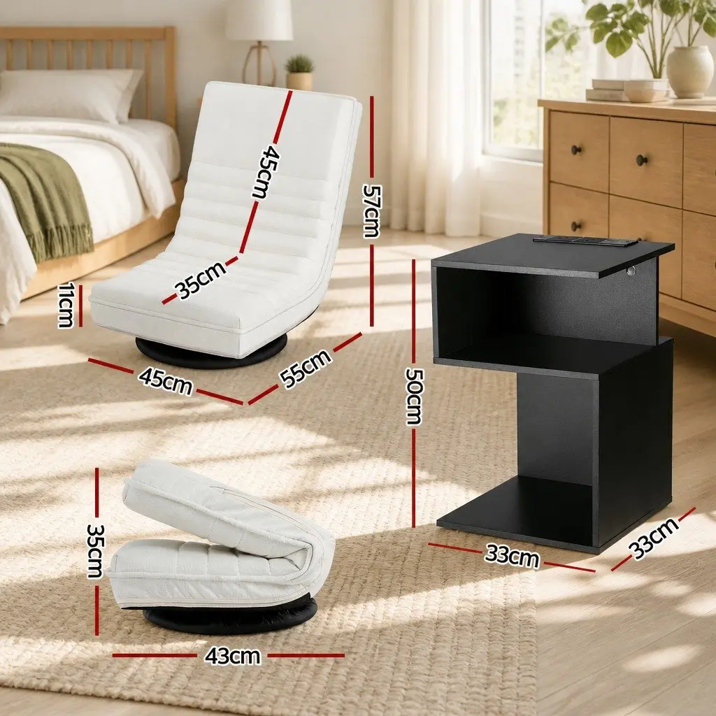 Swivel Floor Chair and Charging Station Bedside Table Bedroom Furniture Bundle