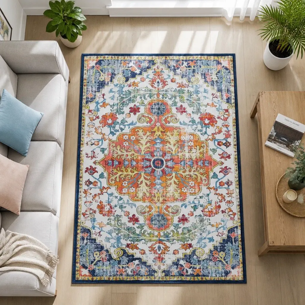 Floor Rug 120X170cm Large Washable Geometric Area Rug Modern Carpet Mat Beige