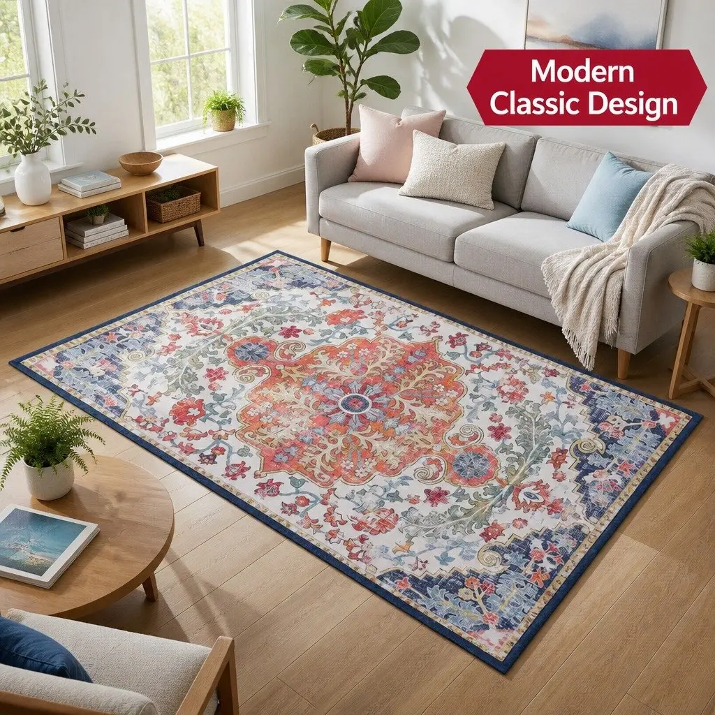 Floor Rug 120X170cm Large Washable Geometric Area Rug Modern Carpet Mat Beige