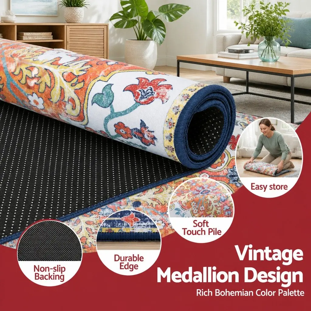 Floor Rug 240X340cm Large Washable Geometric Area Rug Modern Carpet Mat Beige