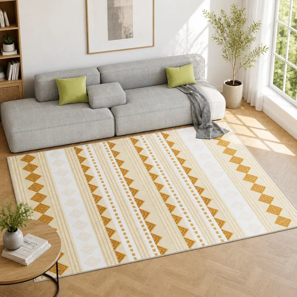 Floor Rug Bohemian Style 200x290cm Yellow Soft Carpet