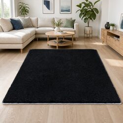 Floor Rug 160x230cm Plush Shaggy Area Carpet Living Room Bedroom Black