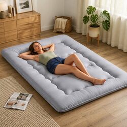 Japanese Floor Mattress 10cm Futon Foldable Grey Double Size Camping Yoga