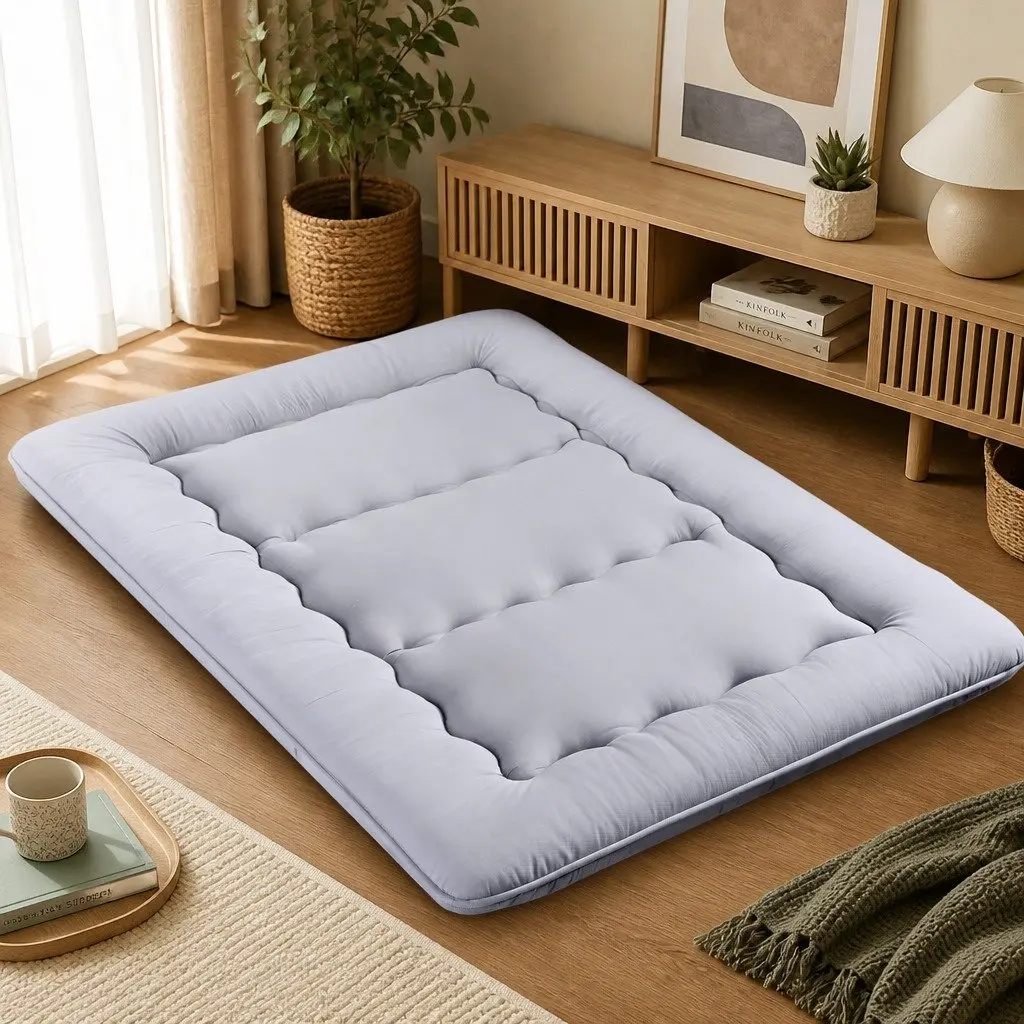 Japanese Floor Mattress 10cm Thick Foldable Grey Double Size for Camping Yoga