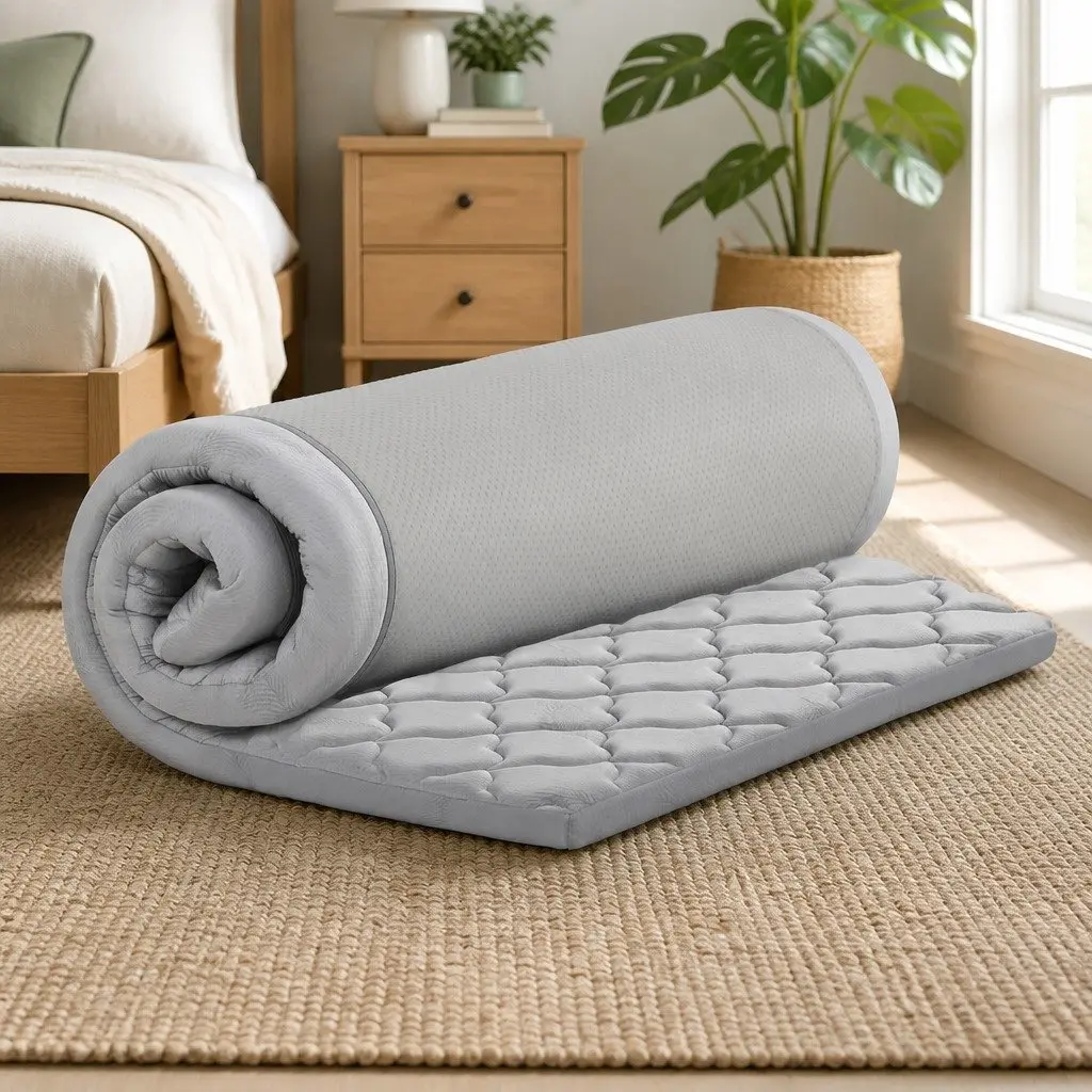 Single Foldable Camping Mattress Grey Portable Inflatable Mat Indoor Outdoor Bed
