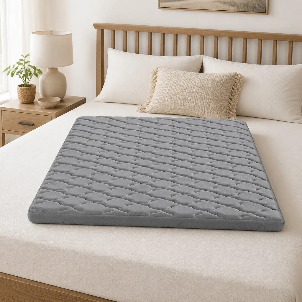 Foldable Camping Mattress Portable Inflatable Mat Grey 190cm x 90cm Indoor Outdoor Use