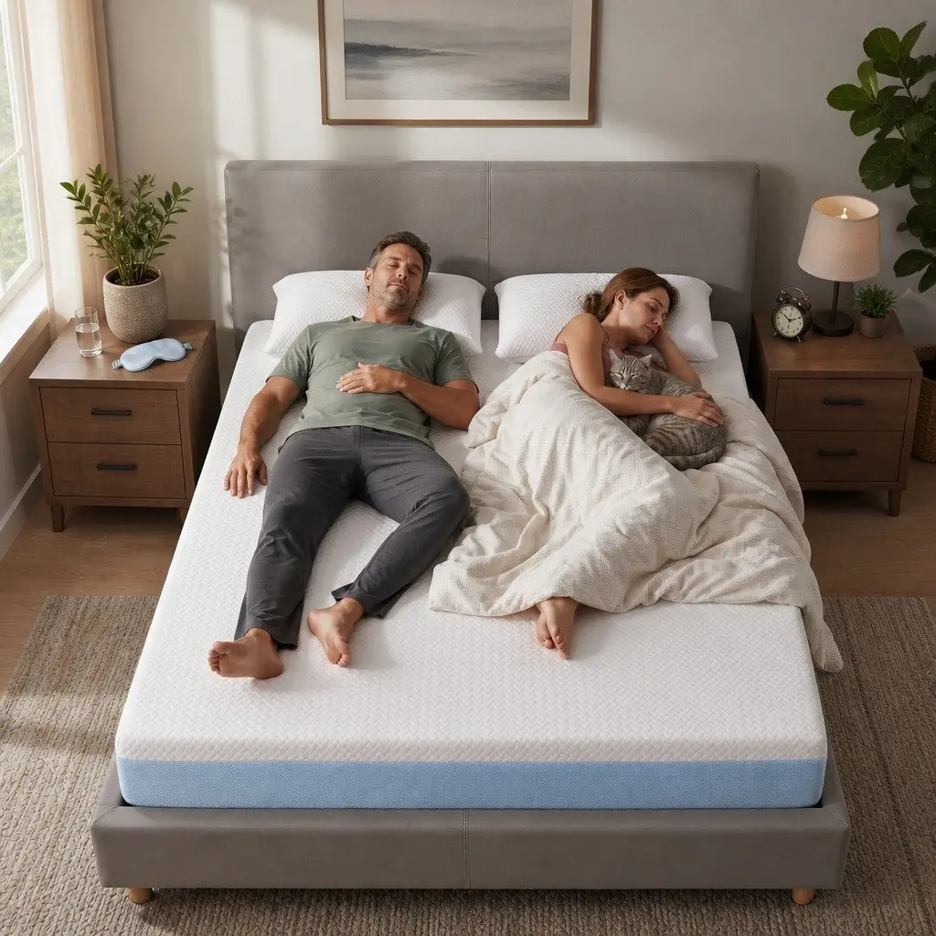 Memory Foam Mattress Cooling Gel Medium Firm 22cm Double White Blue