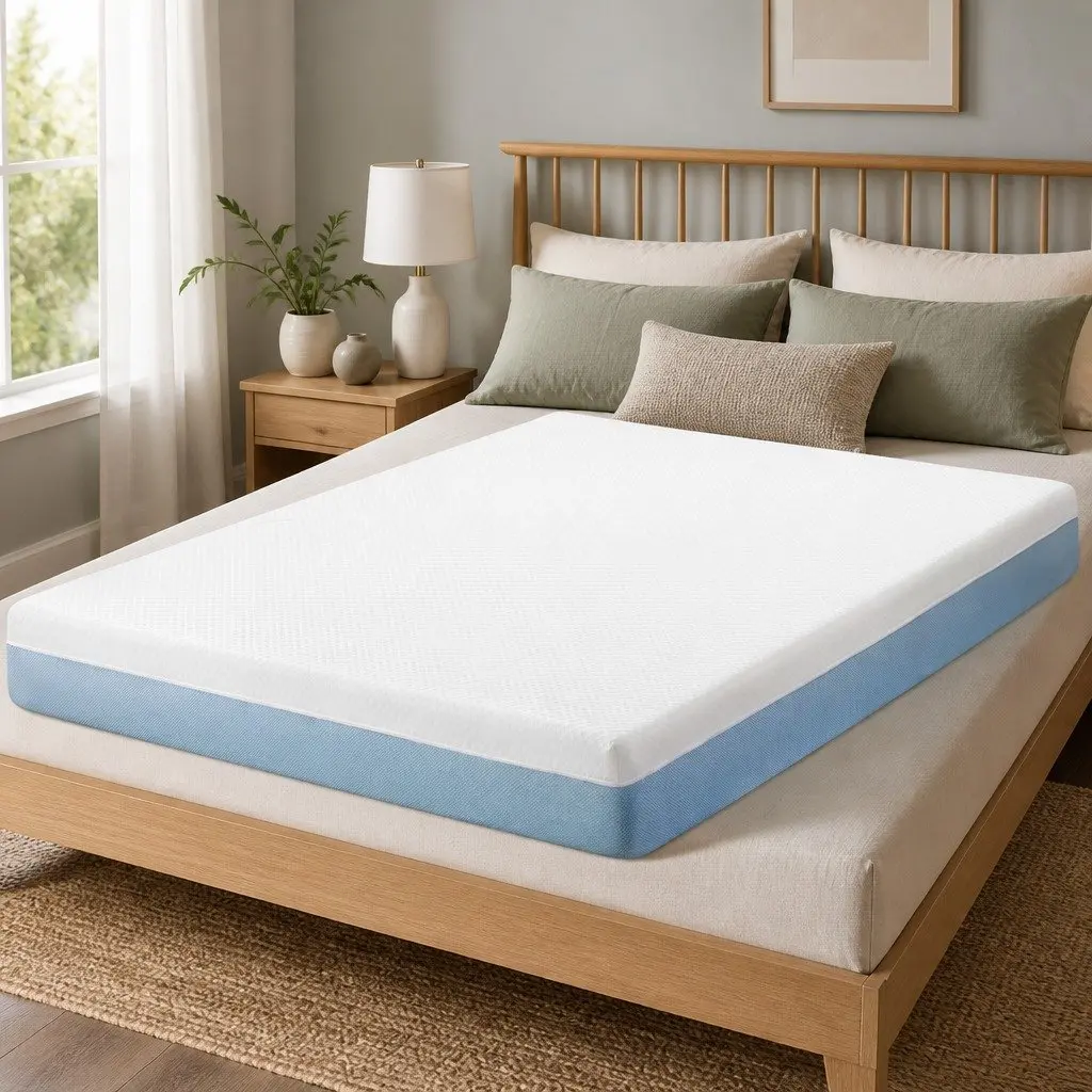 Memory Foam Mattress Cooling Gel Medium Firm 22cm Double White Blue