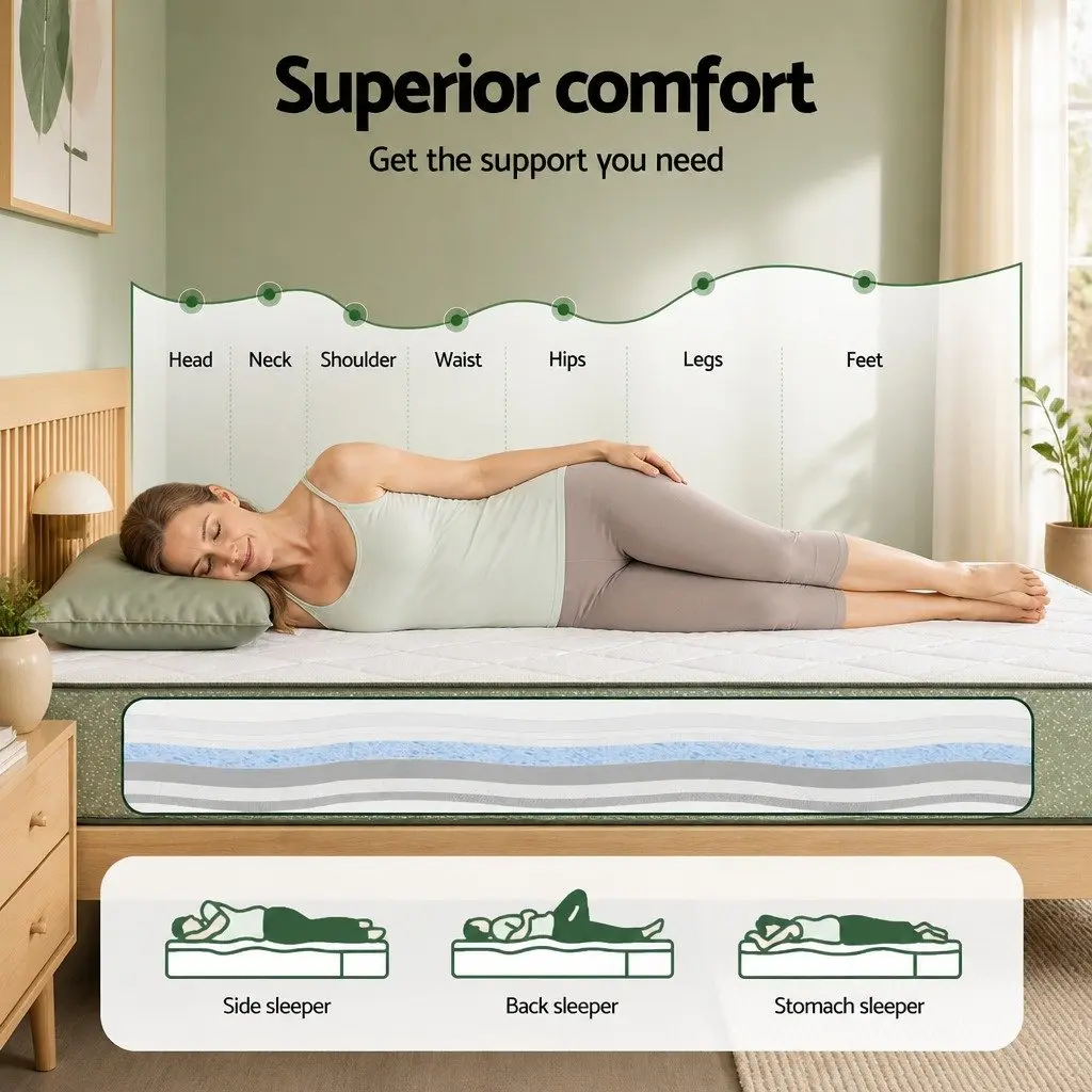 Queen Memory Foam Mattress 25cm Cooling Gel Infused Dual Layer Bamboo Zipped Cover