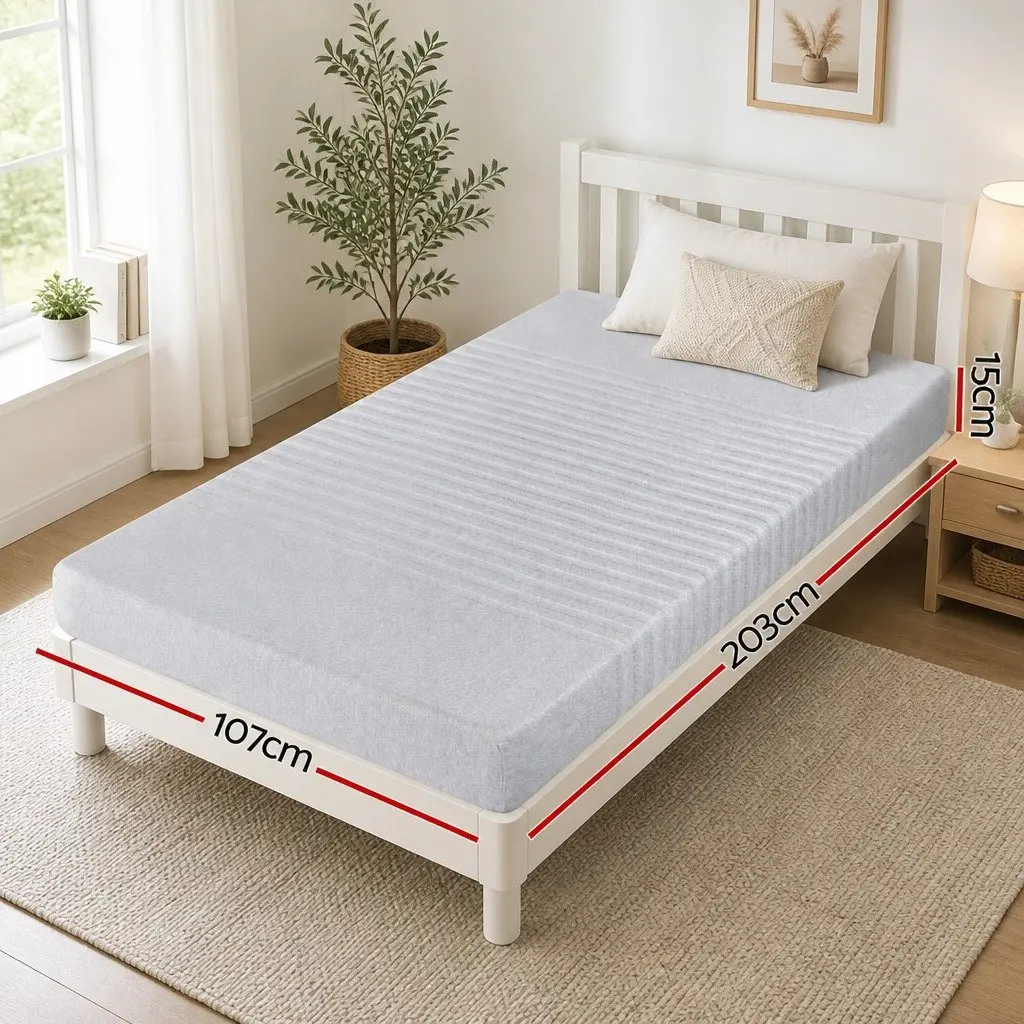King Single Mattress Memory Foam 15cm Cool Gel 7-Zone Support Bamboo Cover Grey