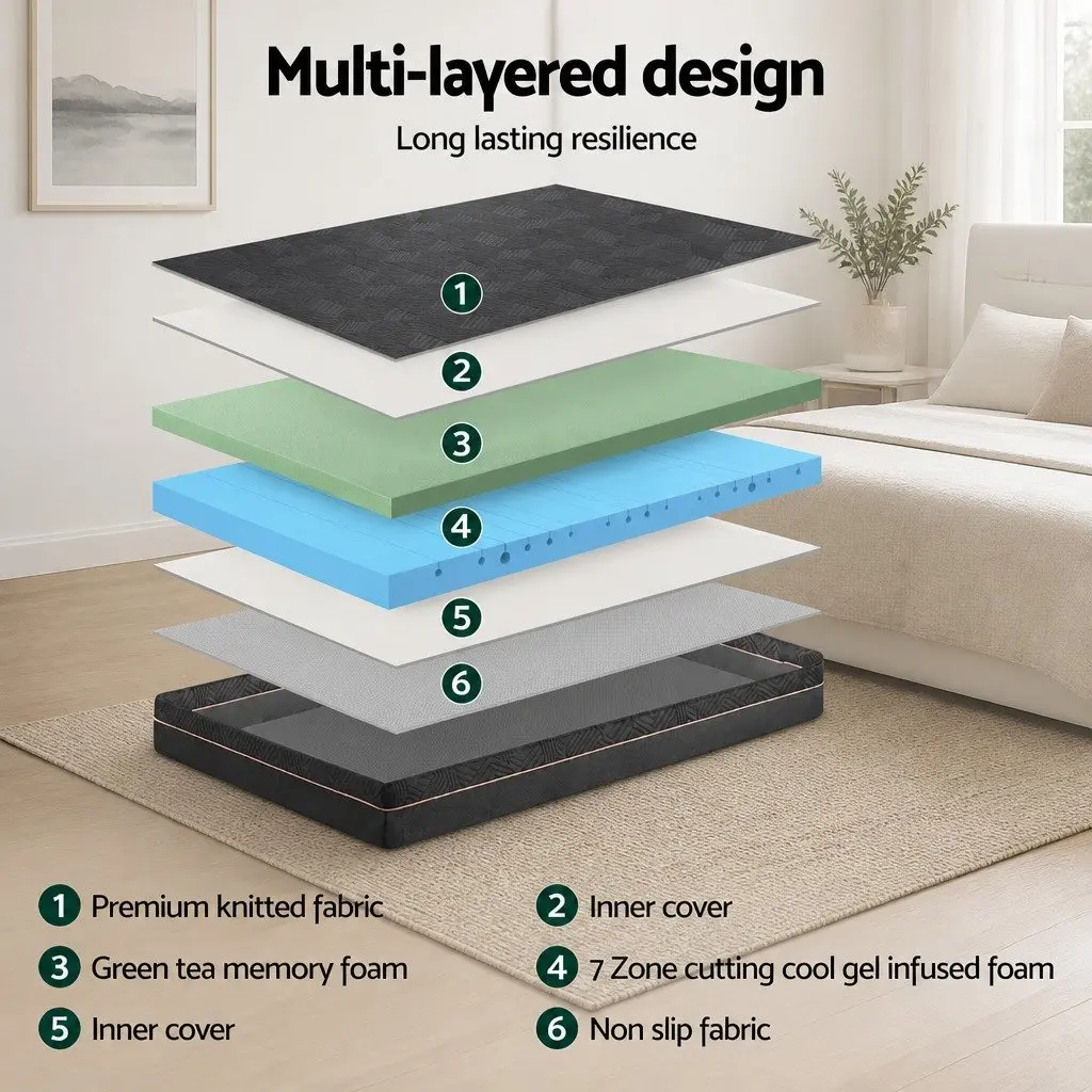 Memory Foam Mattress Non-Spring 18cm Thick Black Single Bed with Cool Gel Infusion and Removable Washable Cover
