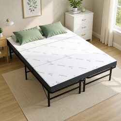 Folding Bed with Mattress Double Guest Portable Foldable Compact Storage Bamboo