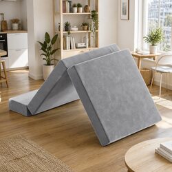 Foldable Foam Mattress Queen Bed Mat Chair Single Sofa Light Grey Portable