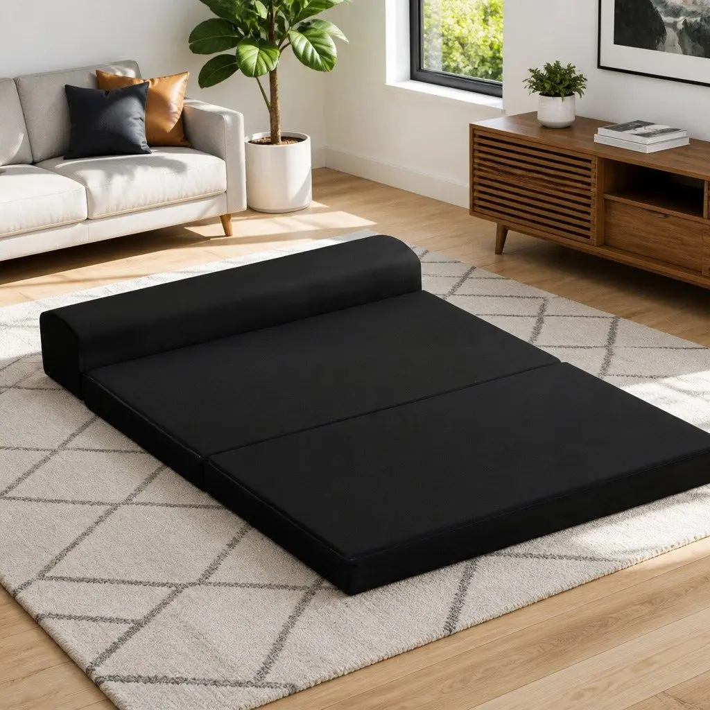 Foldable Foam Mattress Sofa Bed Convertible Black 180cm x 122cm