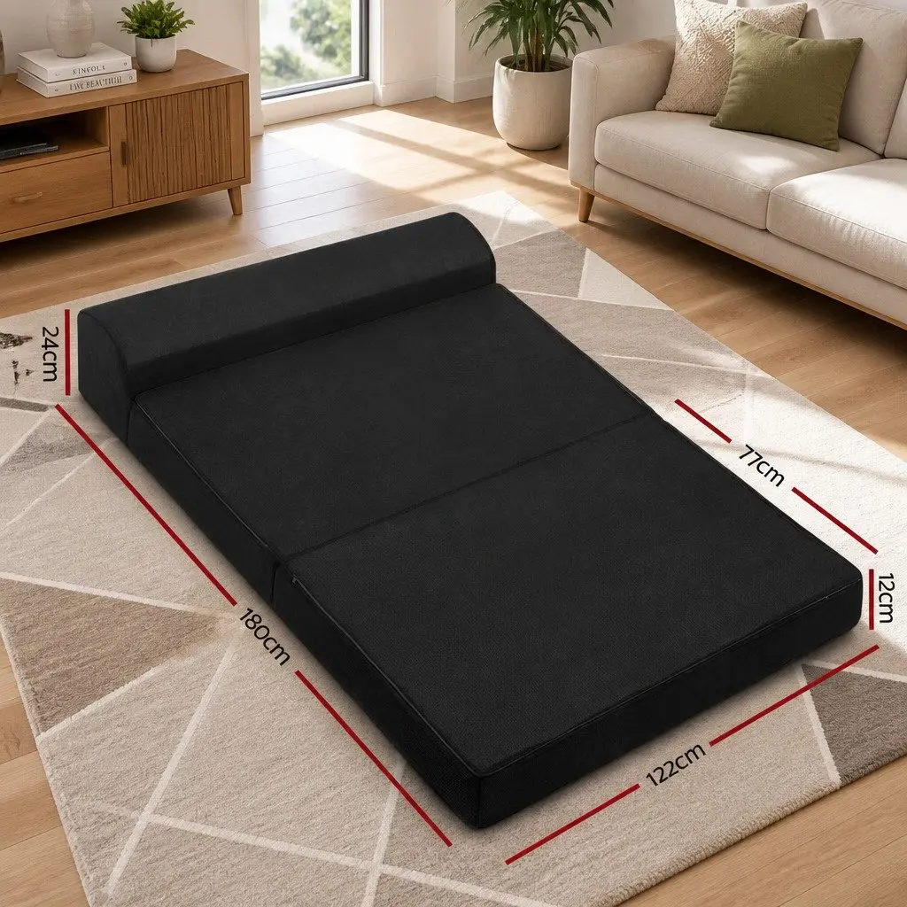 Foldable Foam Mattress Sofa Bed Convertible Black 180cm x 122cm