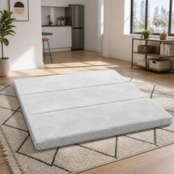 Tri-Fold Mattress Double Bed Chair Grey Foldable Foam Convertible Sofa Flexible