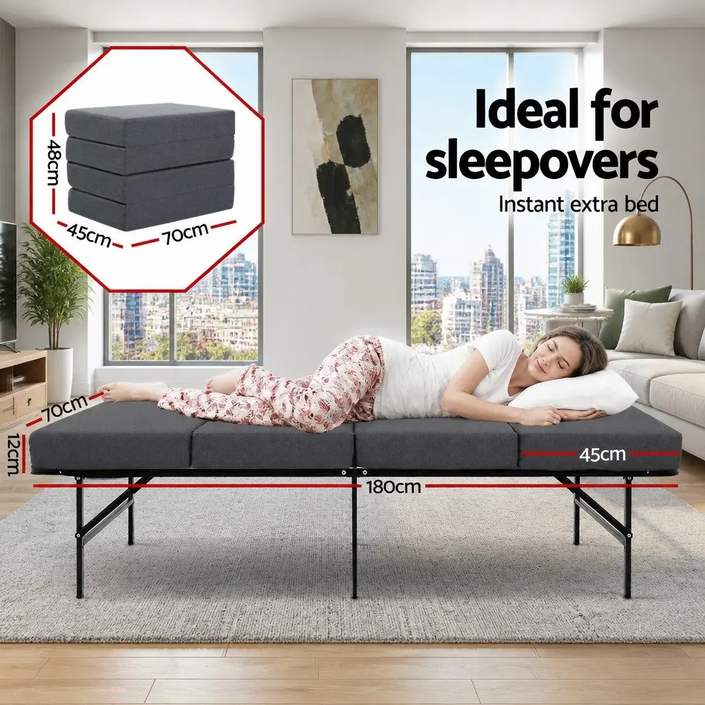 Single Mattress Foldable Foam Couch Convertible Dark Grey
