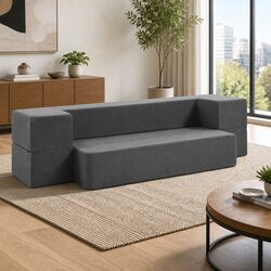 Foldable Foam Mattress Sofa Bed Chair Lounger Ottoman Grey Convertible Furniture