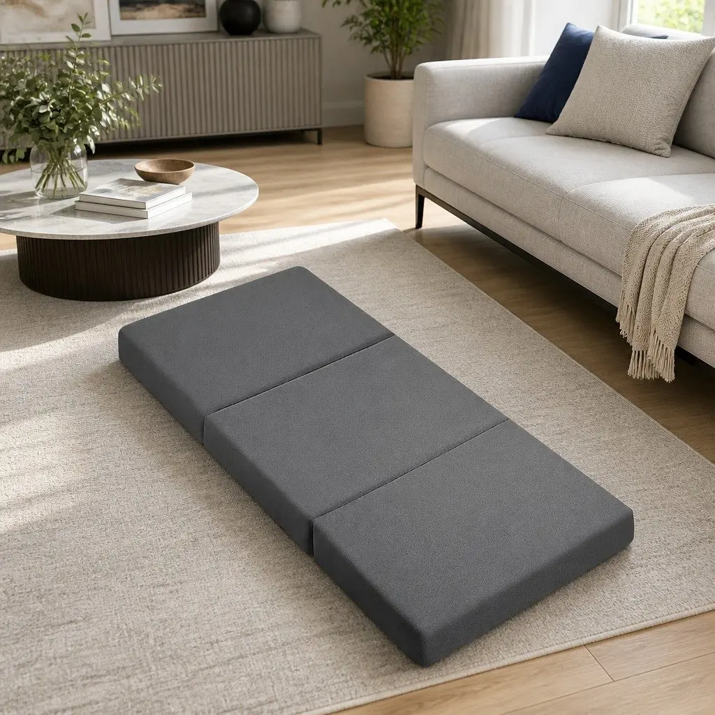 Foldable Foam Mattress Chair Single Bed Medium Firmness Grey Removable Washable Cover
