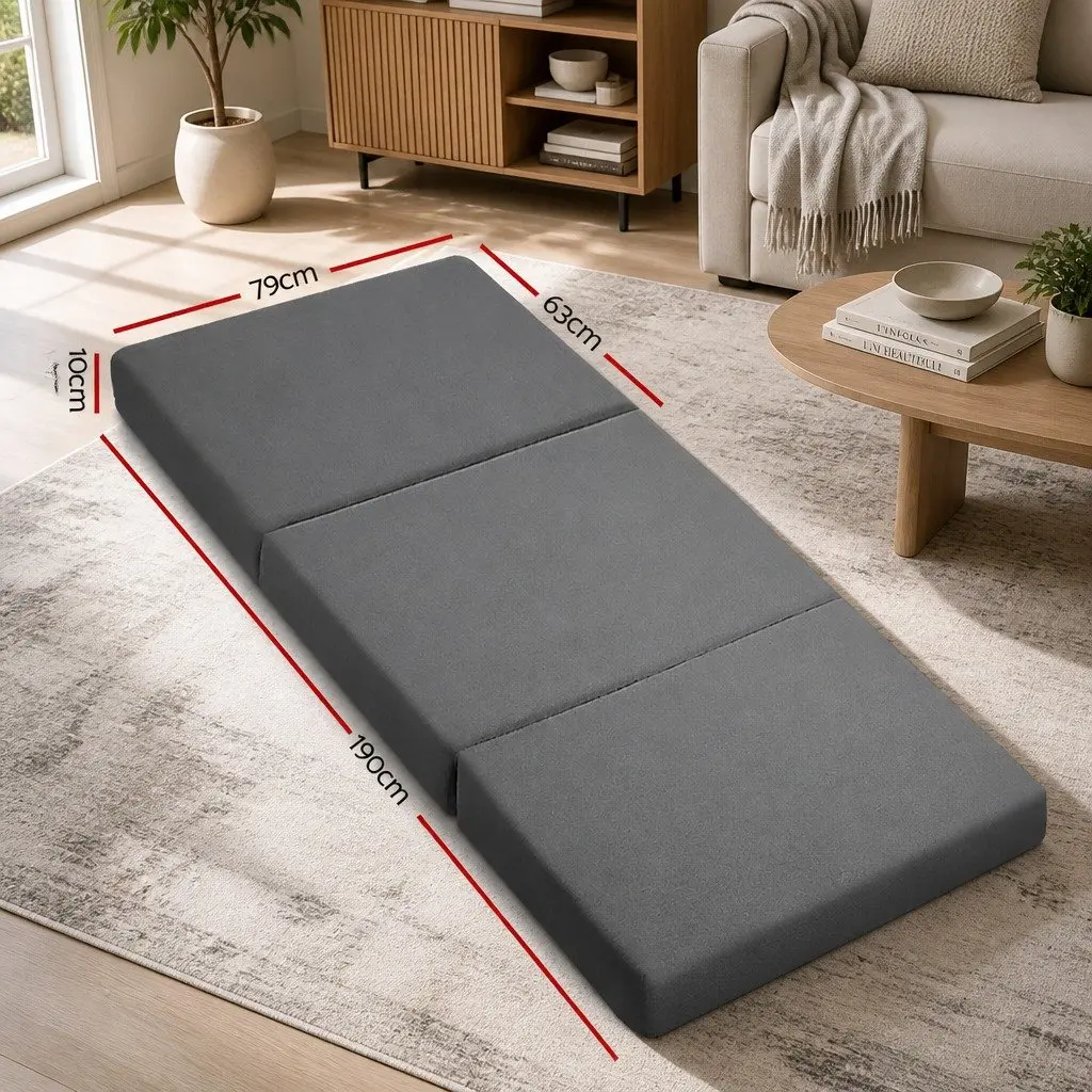 Foldable Foam Mattress Chair Single Bed Medium Firmness Grey Removable Washable Cover